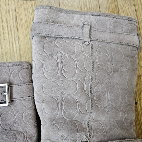 Coach Thelma faux fur winter boots taupe suede logo embossed mid calf size 7 - Picture 12 of 14
